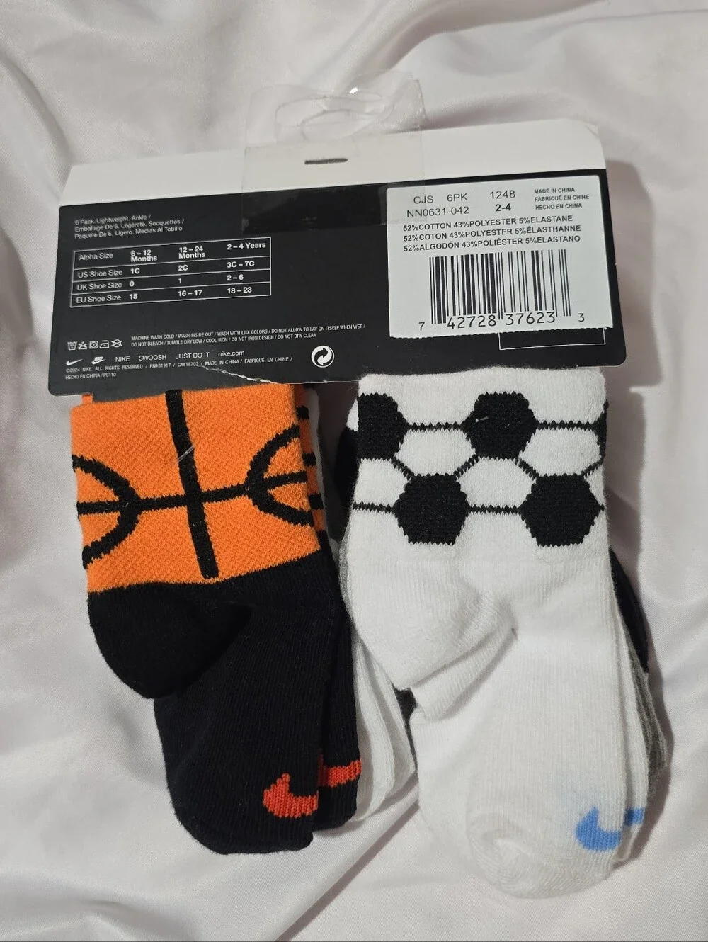 NWT Nike Toddler 2-4 Yrs 6 Pack Lightweight Ankle Sports Theme Socks Multicolor